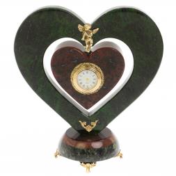 Декоративные часы «Сердце с ангелом» камень змеевик мрамор