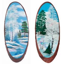 Панно на срезе дерева "Зима" вертикальное 60-65 см каменная крошка