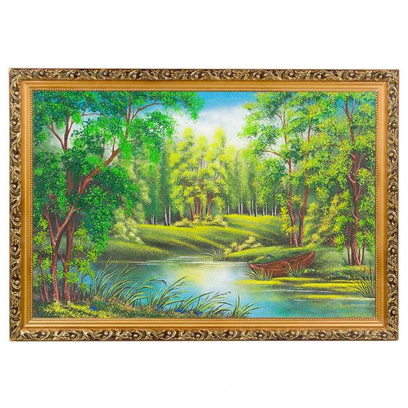 Картина &amp;quot;Лодка на озере&amp;quot; багет 46х66 см, каменная крошка 112297