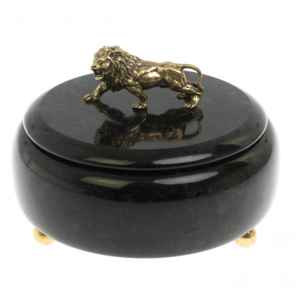 Шкатулка &amp;quot;Лев&amp;quot; из черного змеевика 15х15х11 см 129441