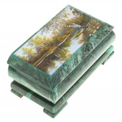 Шкатулка с иллюстрацией &amp;quot;Березы у реки&amp;quot; камень змеевик 17,5х9,5х7,5 см