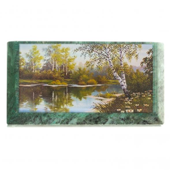 Шкатулка с иллюстрацией &amp;quot;Березы у реки&amp;quot; камень змеевик 17,5х9,5х7,5 см 124022