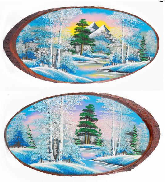 Панно на срезе дерева &amp;quot;Зима&amp;quot; горизонтальное 60-65 см каменная крошка 111097