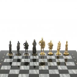 Шахматы &amp;quot;Русские&amp;quot; бронза доска 40х40 см серый мрамор змеевик