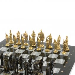 Шахматы &amp;quot;Русские&amp;quot; бронза доска 40х40 см серый мрамор змеевик