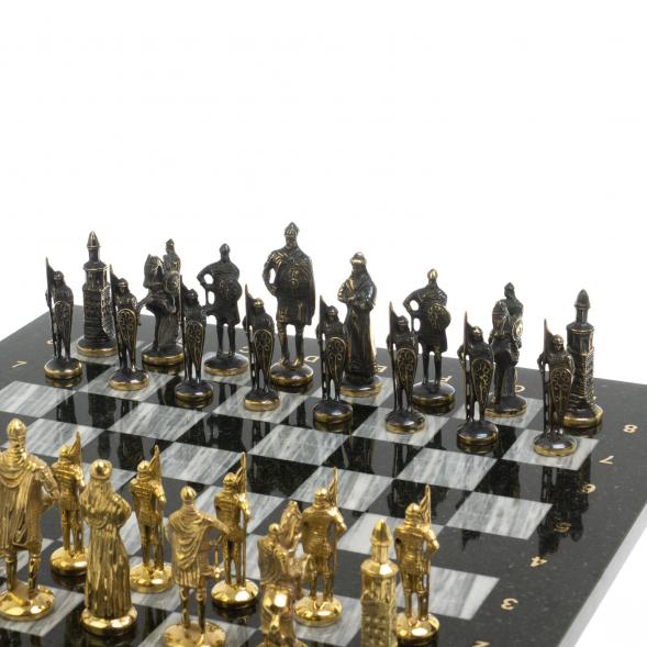 Шахматы &amp;quot;Русские&amp;quot; бронза доска 40х40 см серый мрамор змеевик 127556