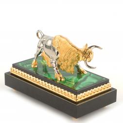 Статуэтка "Бык" бронза малахит Златоуст