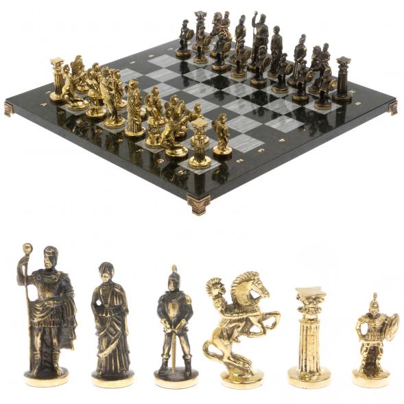 Шахматы из бронзы &amp;quot;Римские&amp;quot; доска 44х44 см из серого мрамора 129661