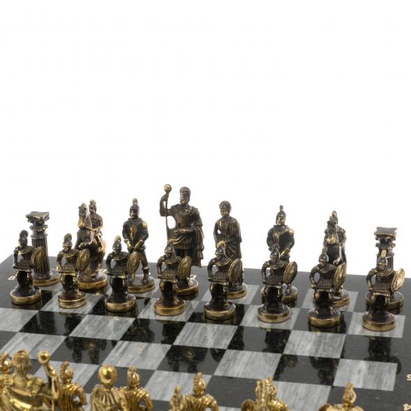 Шахматы из бронзы &amp;quot;Римские&amp;quot; доска 44х44 см из серого мрамора 129661