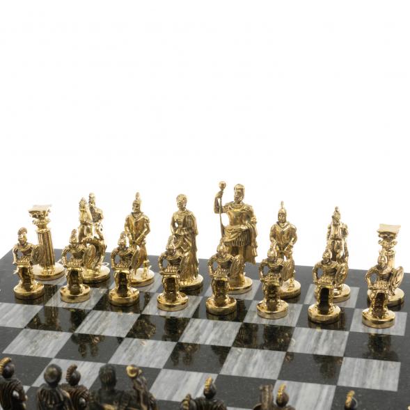 Шахматы из бронзы &amp;quot;Римские&amp;quot; доска 44х44 см из серого мрамора 129661