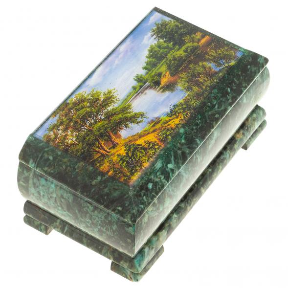 Шкатулка с иллюстрацией &amp;quot;Летний пейзаж&amp;quot; камень змеевик 17,5х9,5х7,5 см 124024