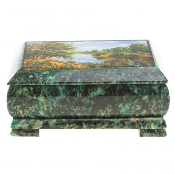 Шкатулка с иллюстрацией &amp;quot;Летний пейзаж&amp;quot; камень змеевик 17,5х9,5х7,5 см 124024
