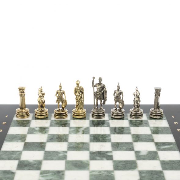 Шахматы &amp;quot;Римляне&amp;quot; фигуры золото / серебро доска 28х28 см из мрамора и змеевика 127718