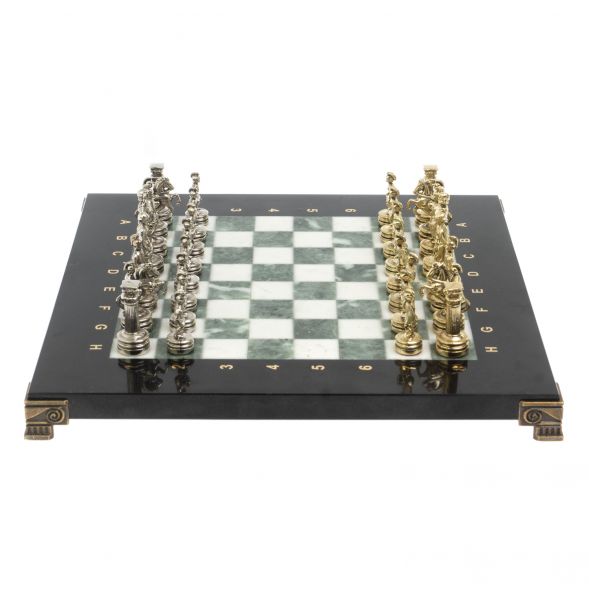Шахматы &amp;quot;Римляне&amp;quot; фигуры золото / серебро доска 28х28 см из мрамора и змеевика 127718
