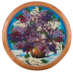 Декоративное панно на дереве "Сирень в горшке" 50 см рисунок каменная крошка