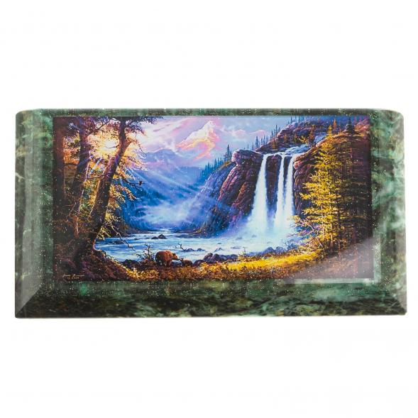 Шкатулка с иллюстрацией &amp;quot;Медведь у водопада&amp;quot; камень змеевик 17,5х9,5х7,5 см 124025