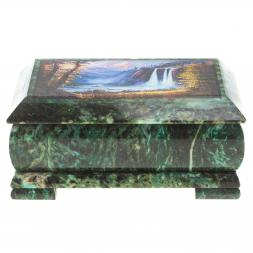 Шкатулка с иллюстрацией &amp;quot;Медведь у водопада&amp;quot; камень змеевик 17,5х9,5х7,5 см