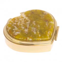 Таблетница &amp;quot;Сердце&amp;quot; на 3 отделения камень офит благородный цвет золото