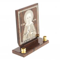 Икона настольная &amp;quot;Св. Матрона Московская&amp;quot; из обсидиана с подсвечниками
