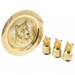 Подарочный набор "Волк" тарелка и 3 стопки перевертыша Златоуст