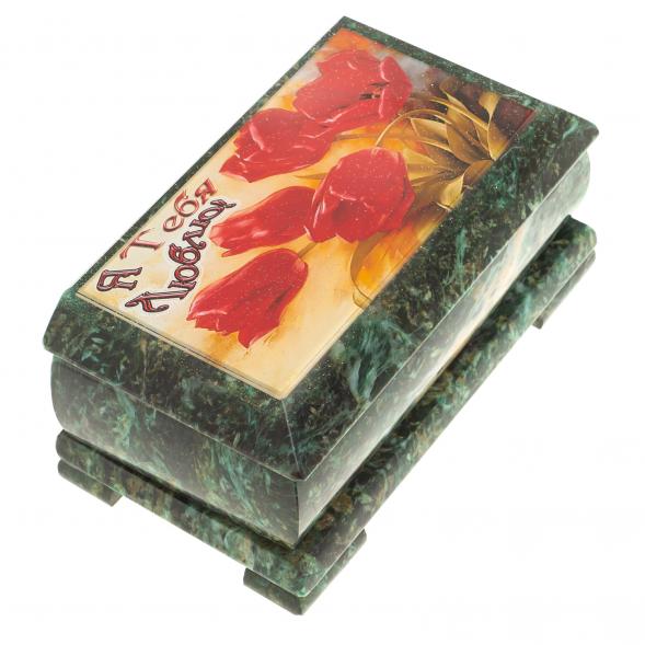 Шкатулка с иллюстрацией &amp;quot;Я тебя люблю&amp;quot; камень змеевик 17,5х9,5х7,5 см 124026