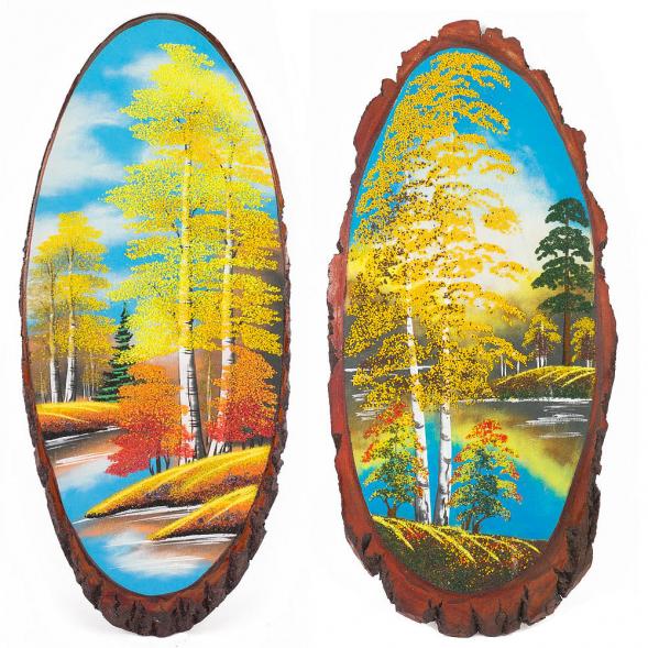 Панно на срезе дерева &amp;quot;Осень&amp;quot; вертикальное 80-85 см каменная крошка 111102