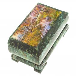 Шкатулка с иллюстрацией &amp;quot;Домик у ручья&amp;quot; камень змеевик 17,5х9,5х7,5 см