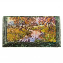 Шкатулка с иллюстрацией &amp;quot;Домик у ручья&amp;quot; камень змеевик 17,5х9,5х7,5 см