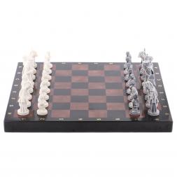 Настольные шахматы "Средневековье" камень лемезит и змеевик 40х40 см