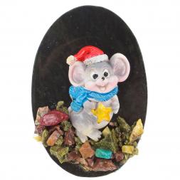 Магнит &amp;quot;Мышка со звездой&amp;quot; змеевик самоцветы