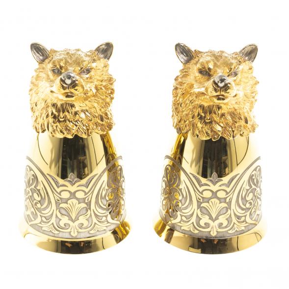 Подарочный набор &amp;quot;Волк&amp;quot; фляжка и 2 стопки перевертыша Златоуст 123675