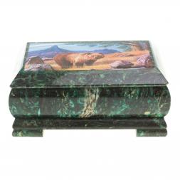 Шкатулка с иллюстрацией &amp;quot;Медведь в горах&amp;quot; камень змеевик 17,5х9,5х7,5 см