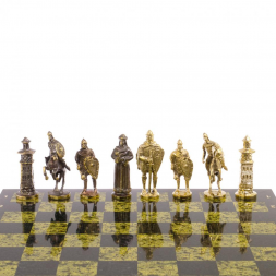 Шахматы настольные "Богатыри" змеевик бронза 40х40 см