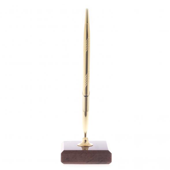 Ручка металлическая на подставке из коричневого обсидиана 7х7 см 122124