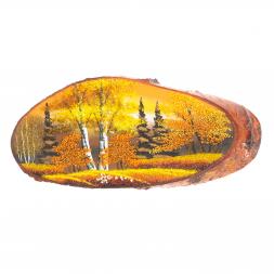 Картина на срезе дерева "Осень янтарная" 30-35 см рисунок из каменной крошки