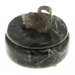 Шкатулка &amp;quot;Лебедь&amp;quot; змеевик бронза 14,5х14,5 см