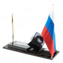 Письменный набор &amp;quot;Куб с картой РФ&amp;quot; камень черный обсидиан
