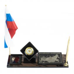 Письменный набор &amp;quot;Куб с картой РФ&amp;quot; камень черный обсидиан