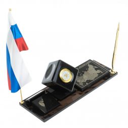 Письменный набор &amp;quot;Куб с картой РФ&amp;quot; камень черный обсидиан