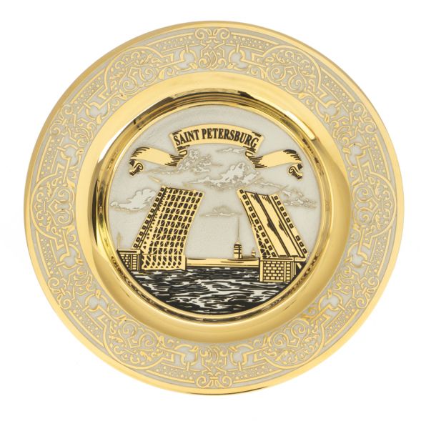 Тарелка с гравюрой &amp;quot;Санкт-Петербург. Разводные мосты&amp;quot; 12 см в подарочной упаковке Златоуст 128500