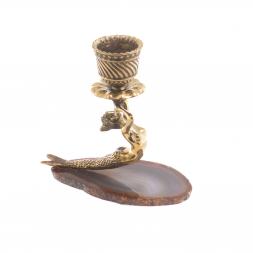 Подсвечник "Русалка" бронза камень агат