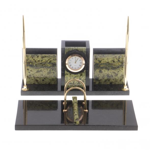 Письменный набор с часами  &amp;quot;Офисный&amp;quot; камень змеевик 124280
