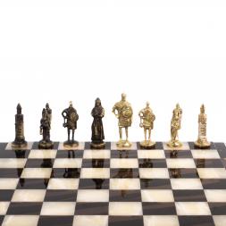 Шахматы &amp;quot;Русские&amp;quot; из бронзы доска 40х40 см камень обсидиан оникс