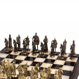 Шахматы &amp;quot;Русские&amp;quot; из бронзы доска 40х40 см камень обсидиан оникс