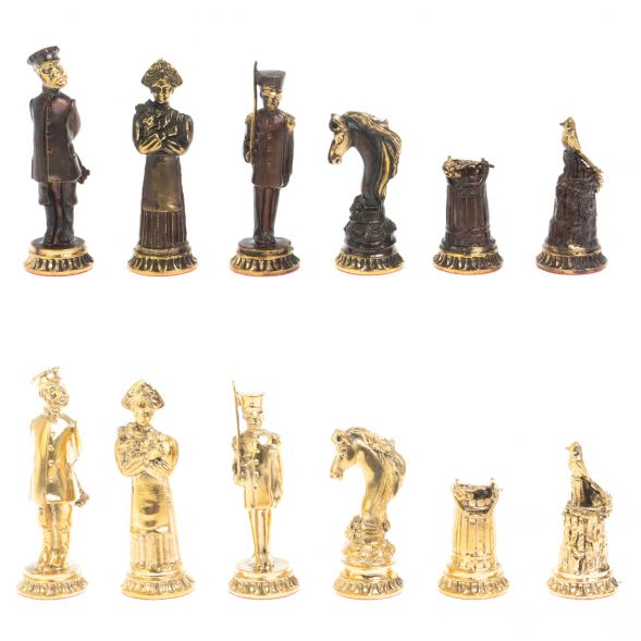 Подарочные шахматы &amp;quot;Деревенские&amp;quot; фигуры бронза, доска змеевик 40х40 см 127877