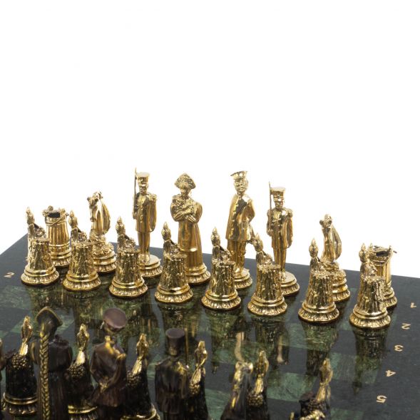 Подарочные шахматы &amp;quot;Деревенские&amp;quot; фигуры бронза, доска змеевик 40х40 см 127877
