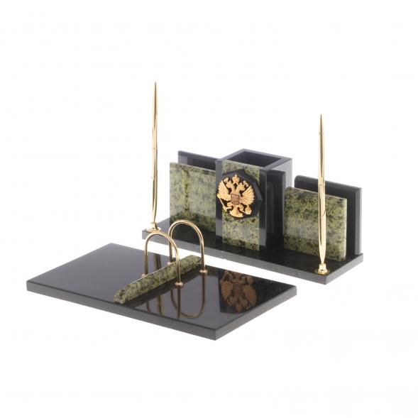 Письменный набор с гербом РФ &amp;quot;Офисный&amp;quot; камень змеевик 124281