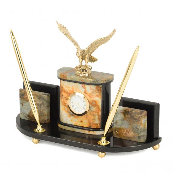 Настольный набор &amp;quot;Гордый орел&amp;quot; из камня офиокальцит с бронзой 118726