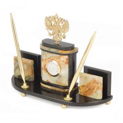 Настольный набор &amp;quot;Герб РФ&amp;quot; камень офиокальцит