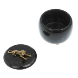 Шкатулка круглая "Гепард" камень черный змеевик 8х8х8,5 см